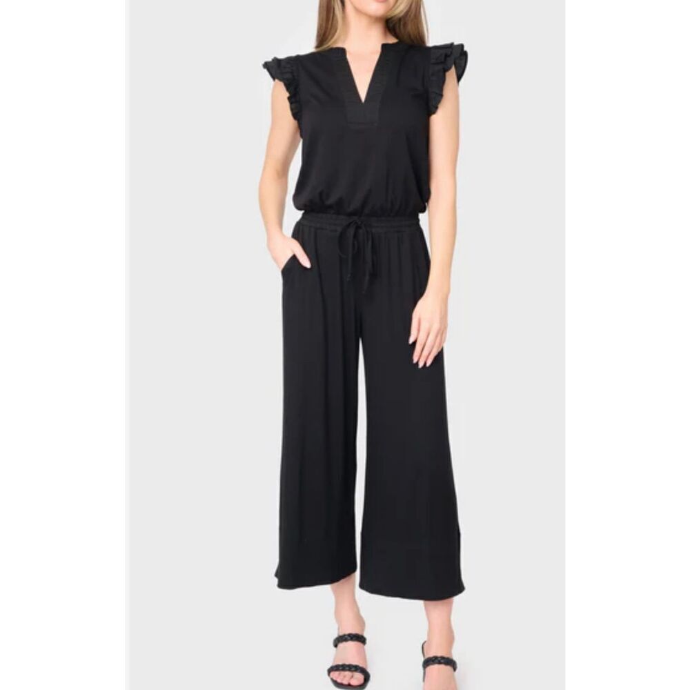 Gibson Look NWT black luxe ponte mixed media cropped jumpsuit small